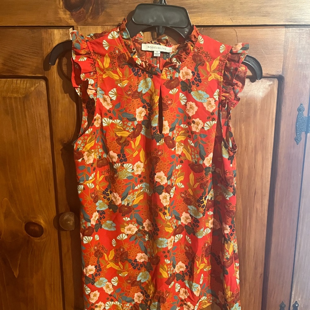 Johnny Was Red Floral Sleeveless Top
